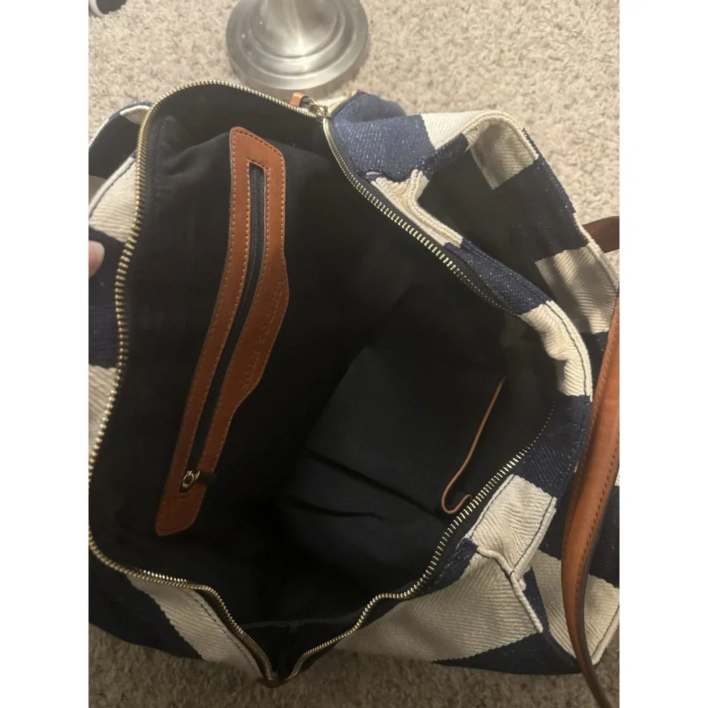 Sole Society Stripes Canvas, Bag, Navy, And‎ Cream Color large Carryall